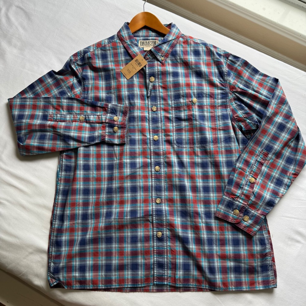 Duluth Trading Co BBQ Long Sleeve Shirt Mens Large Plaid Untucked Dadcore Summer
